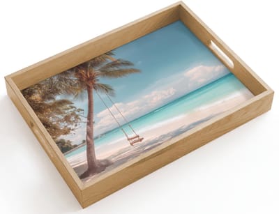 Dienblad hout 40x30 cm - Schootdienblad - Palmboom - Schommel - Strand - Lucht - Borrelplank rechthoek - Plateau dienbladen