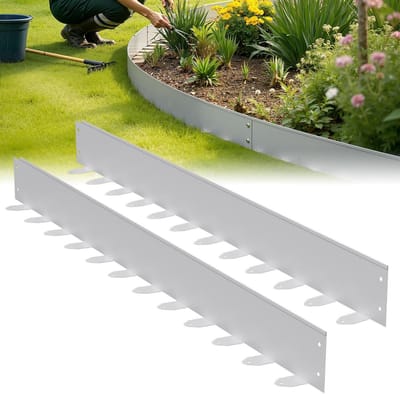 Gazonrand Metaal - Bloembakrand Tuinafboording - Tuin Afscheiden - Flexibel Vormbaar - 15 stuks - Zilver