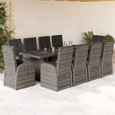 vidaXL - 11-delige - Tuinset - met - kussens - poly - rattan - grijs