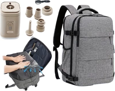 PolkaHome® Luxe Handbagage Koffer 40x30x20 – Handbagage Tas & Rugzak | Reisrugzak & Reistas | Inclusief Vacuumzak & Accu Luchtpomp | Luchtvaartmaatschappij Goedgekeurd