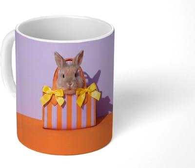 Mok - Koffiemok - Tas - Strepen - Konijn - Bruin - Mokken - 350 ML - Beker - Koffiemokken - Theemok