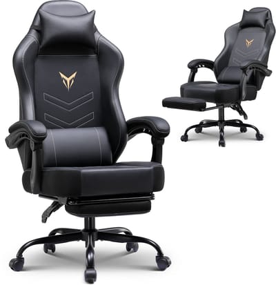 TPLAYER - Gamingstoel Ergonomisch - Met Voetensteun en Hoofd Lendenkussen - Zwart