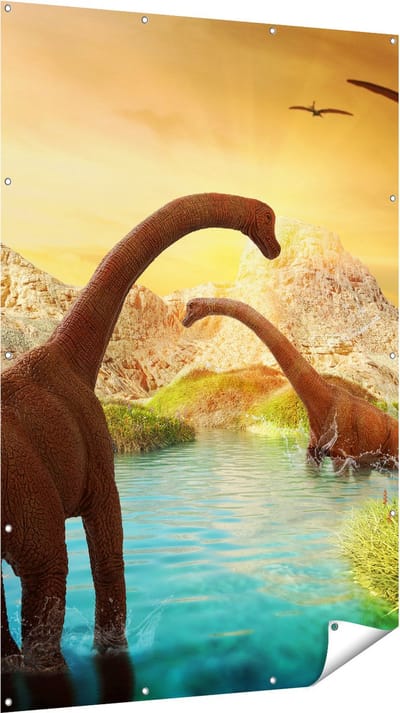 Gards Tuinposter Dinosauri�rs in het Water - Dino's - 120x180 cm - Tuindoek - Tuindecoratie - Wanddecoratie buiten - Tuinschilderij