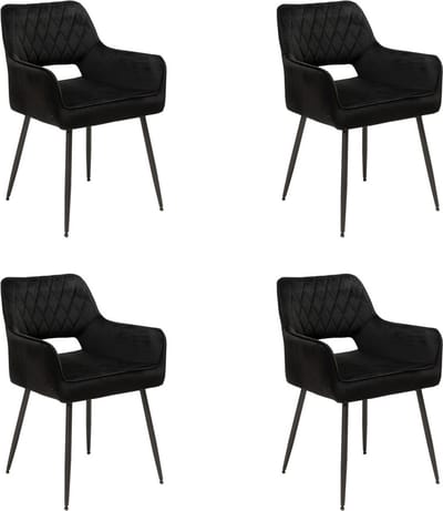 Bronx71® Velvet eetkamerstoel Mika zwart - Eetkamerstoelen set van 4 - stoel