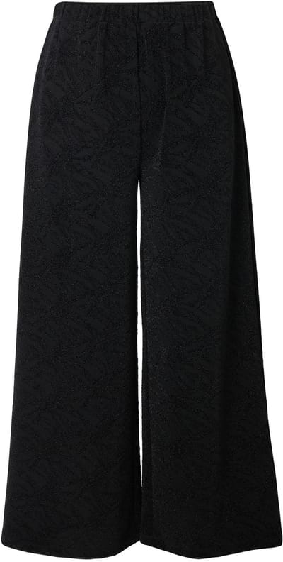 Ulla Popken - Dames - Jaquardbroek glitter wijde rechte pijpen - Zwart - Maat 50+