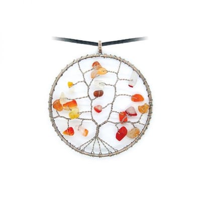 Carneool levensboom hanger - 5 cm - ketting inclusief verstelbaar zwart koord