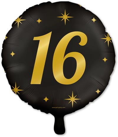 Q2P - 16 Jaar Ballon - Verjaardag Versiering - Zwart & Goud - Folie Ballon - Feest Decoratie - Sweet Sixteen - Helium Geschikt