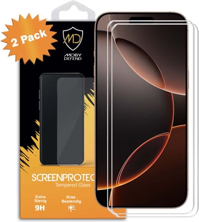 2-Pack MobyDefend Screenprotectors - Geschikt voor iPhone 16 Pro Max - Case-Friendly Screensavers - Gehard Glas