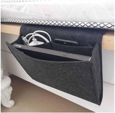 Felt Bedside Organizer met Antislip voor Bed en Bank - Opbergtas met 3 Vakken voor Boeken, Bril, Telefoon en iPad - Donkergrijs Kleur