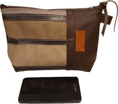 Toetie & Zo Handgemaakte Leren Toilettas - Bruin - Beautycase - Make-uptasje -Leder