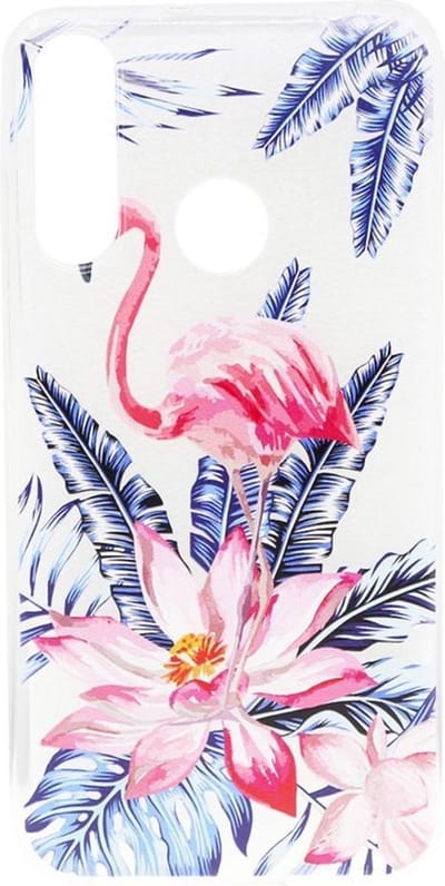 Shop4 - Wiko View 3 Hoesje - Zachte Back Case Flamingo en Bloemen Roze