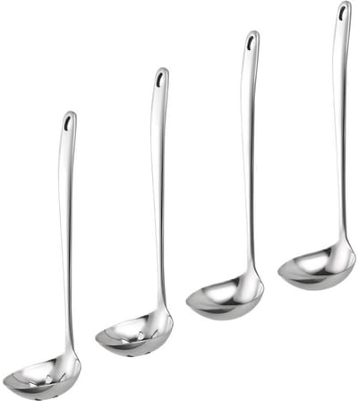 House of Husk Soeplepel Set - 4 Stuks - Sauslepel - Opscheplepel - Juslepel - Zilver - 27cm