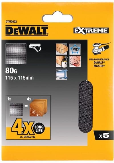DeWALT DTM3022 Mesh Schuurgaas Vierkant 115x115mm K80 VE=5