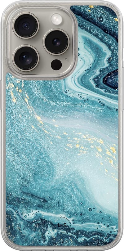 Hoesje geschikt voor iPhone 15 Pro Max - Marmer blauw - 2in1 backcover - Marmer - Blauw - Leuke Telefoonhoesjes