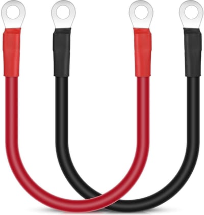 GELLDG Accukabels - 2 stuks - 30 cm - 35 mm² - 2AWG - 12V - Startkabels geschikt voor autoaccu's - Rood/zwart koperdraad - met M10 ringaansluitingen - Geschikt voor aarding in auto's, vrachtwagens, motoren, zonnepanelen, campers en boten