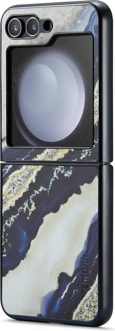 Casemania Hoesje Geschikt voor Samsung Galaxy Z Flip 5 Blue Paraiba - Marmer Portemonnee Book Case