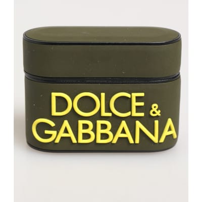 Dolce & Gabbana Legergroen Rubberen Logo Gegraveerde Accessoire Airpods Hoes