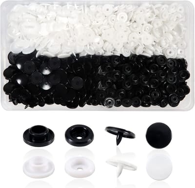 150 Sets Drukknopen Plastic T5 12mm Wit en Zwart voor Accessoires, Kleding, DIY en Scrapbooking