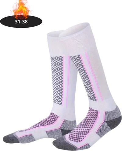 Livano Skisokken Kinderen - Ski Sokken - Warme Sokken - Lange Huissokken - Thermo - Compressie - Wit - 31-41