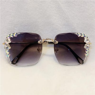 Internet Beroemdheid Strass Zonnebril Dames S UV Anti-diamant Zonnebril Randloos Trendy Ins Kleine Geur Stijl Brillen Default
