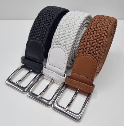 3 pack deal - Elastische riem - gevlochten broekriem - dames en heren riemen - Kleur 1 Bruin 2 Wit 3 Zwart 105 cm