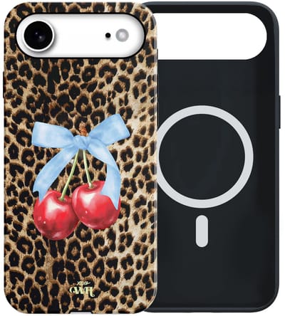 xoxo Wildhearts siliconen hoesje geschikt voor iPhone 17 Air MagSafe hoesje - Cherry Wild - Magnetisch telefoonhoesje - Magneet case - Backcover met dubbele bescherming - Tijgerprint / Luipaardprint - Kers print - Kersen Panterprint