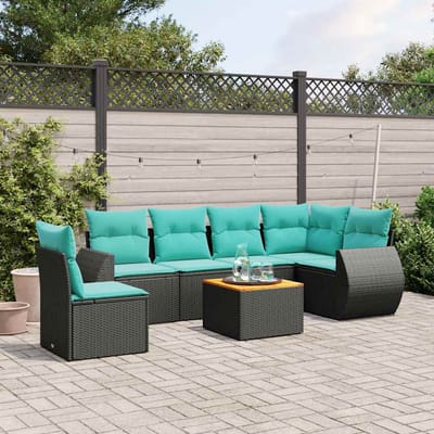 vidaXL - 7-delige - tuinbankset - met - kussens - van - zwart - polyrotan