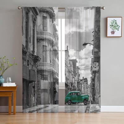Luxe Tule Gordijnen Lake Michigan City Schemering Woonkamer Keuken Chiffon Gordijn Jeugdslaapkamer Transparant Vloer Valgordijn 135W x 114H(cm)