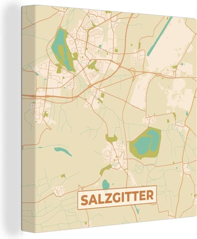 Canvas Schilderij Plattegrond - Salzgitter - Kaart - Stadskaart - Vintage - 20x20 cm - Wanddecoratie