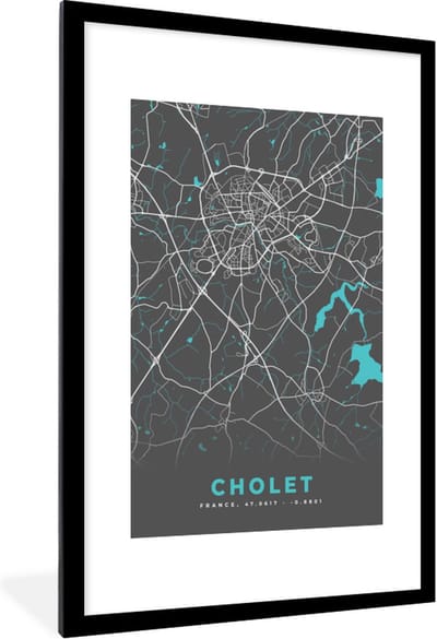 Fotolijst incl. Poster - Kaart - Plattegrond - Stadskaart - Frankrijk - Cholet - 80x120 cm - Posterlijst