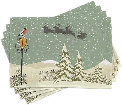 ABAKUHAUS kerstplacemats, kerstmanrendier, wasbare stof eettafel keukentafeldecoratie digitale print, beige groen wit