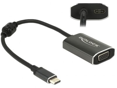 Premium USB-C naar VGA en USB-C PD adapter met DP Alt Mode (1920 x 1200) / zwart - 0,20 meter