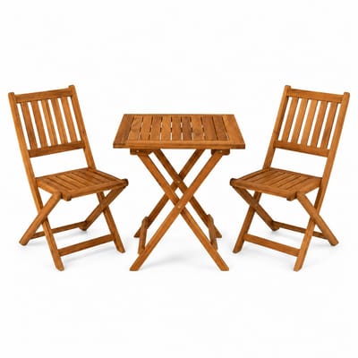 3-Delige Bistroset - Acaciahout - 2 Tuinstoelen & 1 Tuintafel Vierkant - Tuinset 2 persoons - Inklapbaar
