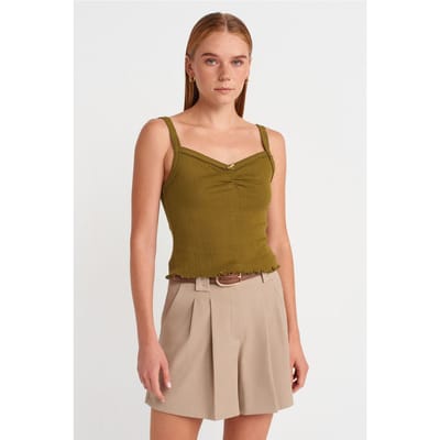 Katoenen Geribbelde Vierkante Hals Cami Blouse