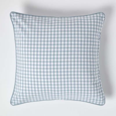 Homescapes Gingham katoenen kussenhoes 60 x 60 cm blauw