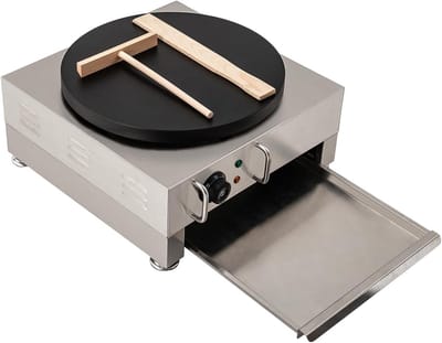 Crêpe Plaat - Pannenkoekenmaker Elektrisch - Desserts Maken - Instelbare Temperatuur - 40 cm Diameter - Zilver Zwart