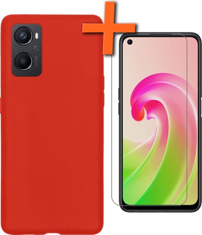 Hoes - Met Screenprotector - Geschikt voor OPPO A76 - Sterk & Shockproof - Back Cover - Siliconen Case - Telefoon Hoes - Rood