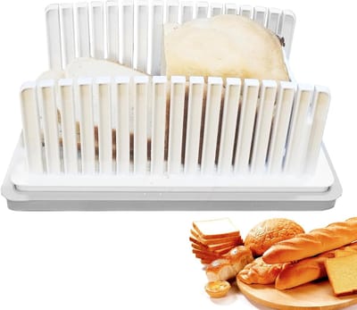 Verstelbare Broodsnijder - Toast Snijder - Gelijkmatig Snijden - Geïntegreerde Kruimellade - 33.5 cm Lengte - Wit
