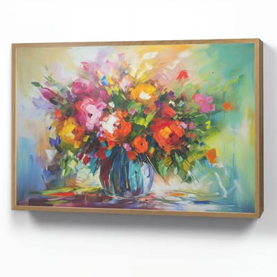 Wandlamp 90x60 cm - Oplaadbaar - Bloemen - Kleurrijk - Bloempot - Olieverf - Wandlampen binnen woonkamer - Slaapkamer lamp - Decoratieve nachtlamp - Vloerlamp draadloos