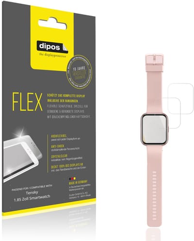 dipos – 2x Beschermfolie geschikt voor Tensky 1.85 Inch Smartwatch | 3D Full Cover Screenprotector | 100% Passend