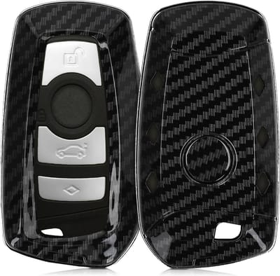 kwmobile autosleutelhoes geschikt voor BMW 3-knops Afstandsbediening (Keyless Go) - hardcover beschermhoes - Carbon design - zwart