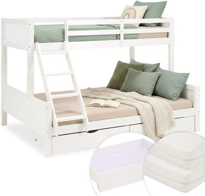 Homestyle4u Stapelbed - Kinder - 90x200 -140x200 cm - met 2 matrassen - bedlade - wit