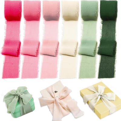 6 Rollen Chiffon Franje Ribbons in 6 Kleuren, 4 cm Breed Versieringslint voor Bloemstukken, Cadeaus en Bruiloften