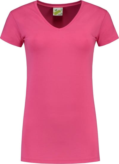 Lemon & Soda dames T-shirt met v-hals in het fuchsia in de maat S.