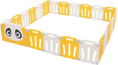 Kinderbox Babybox 240x240 cm Wit, Geel Panda Opvouwbaar Kruipbox Joyz