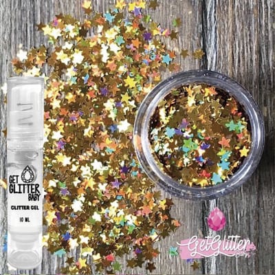 GetGlitterBaby® - Biologische / Biologisch afbreekbare Gouden Sterren Chunky Festival Sterren Glitters voor Lichaam en Gezicht Jewels / Biodegradable Sterretjes Face Body Glittergel - Goud Sterretjes en Glitter Gel Huid Lijm
