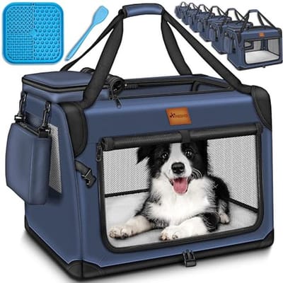 Opvouwbare hondenbox XXL met likmat en spatel - Transportbox voor honden en katten - Robuuste en ademende hondentas, 92 x 63 x 63 cm