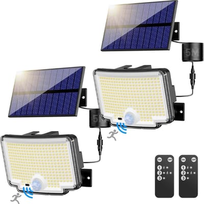 Thuys – Pack Van 2 Solar Lampen Buiten – Bewegingssensor 310 Led – 270° Brede Verlichting – Wandlamp