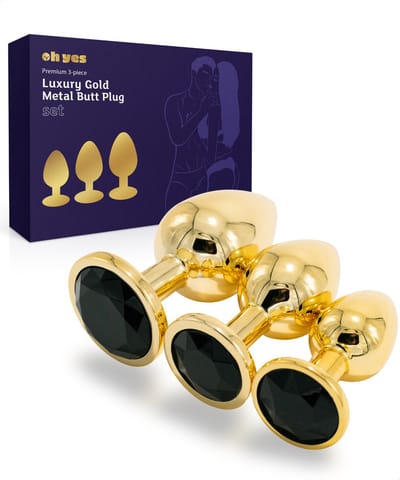 Metaal Gouden Buttplug set voor mannen en vrouwen - Valentijn Cadeau - 3 delige Anal Plug set - Zwart