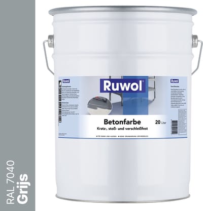 Ruwol Betonverf Grijs (RAL 7040) 20 liter - Voor binnen en buiten - Alle kleuren - Kras-, stoot- en slijtvaste verf voor beton en steen - Betonverf voor buiten